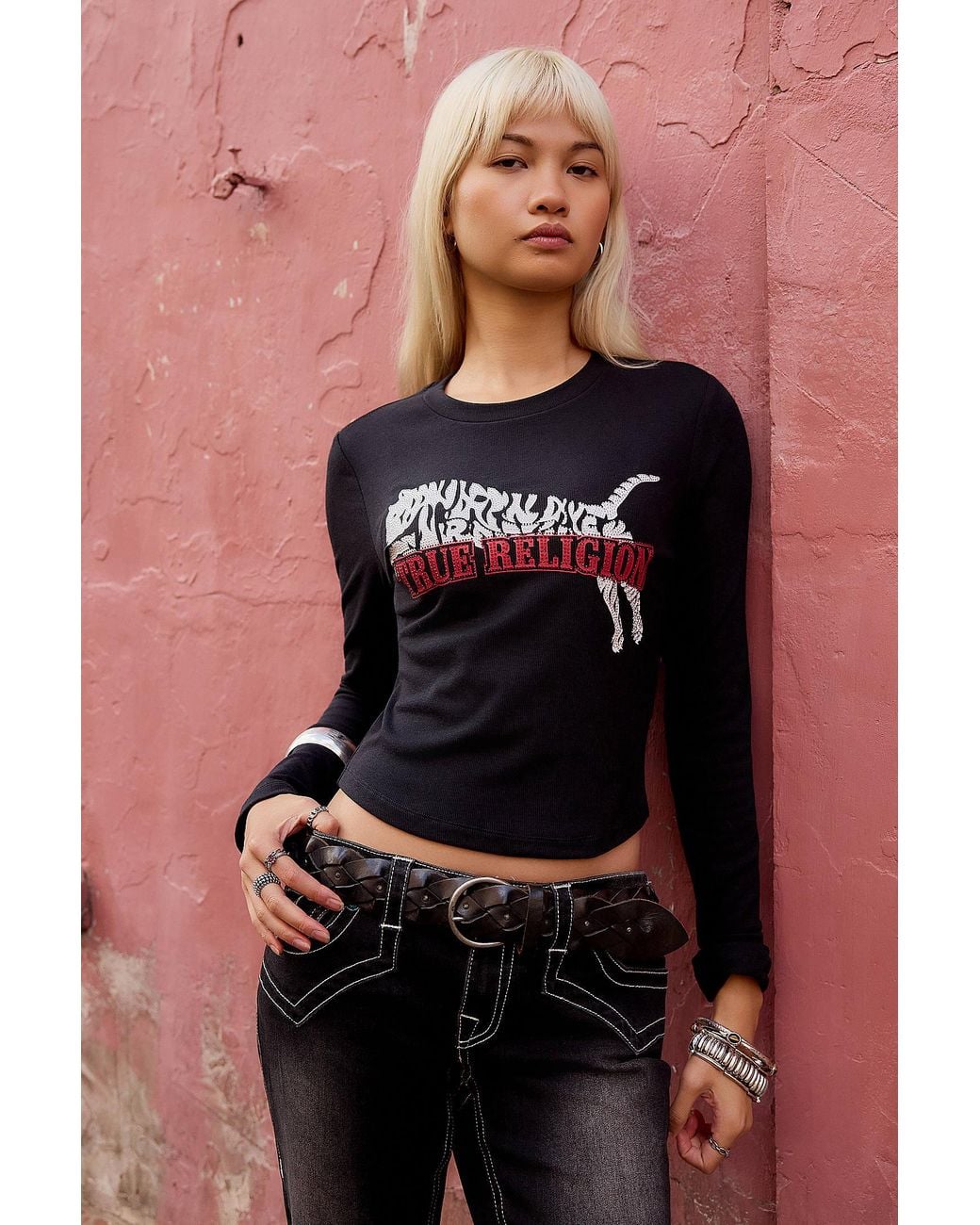 True Religion Black Tiger Long Sleeve Baby Tee