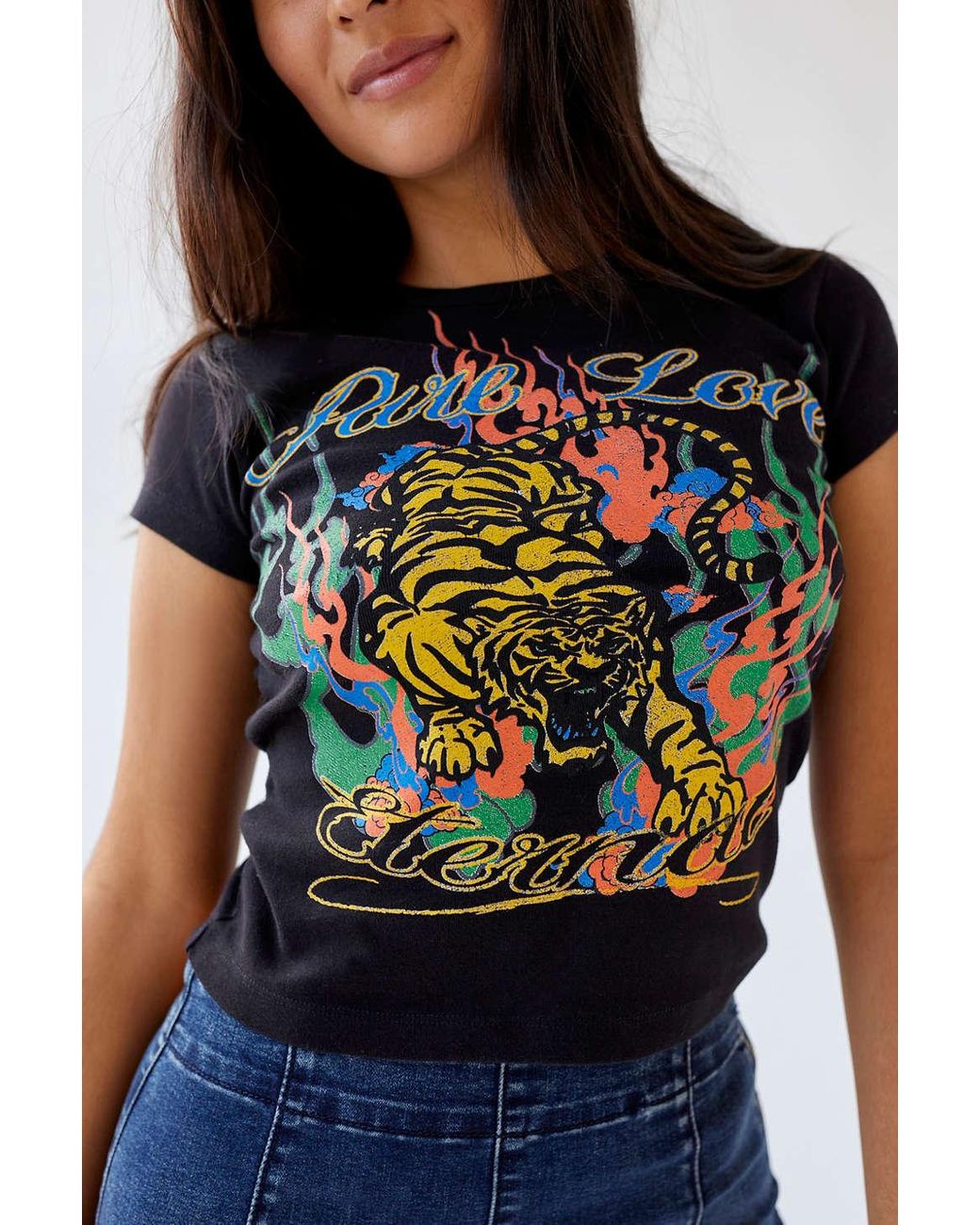 Urban Outfitters Pure Love Tiger Baby Tee In Black,at | Lyst