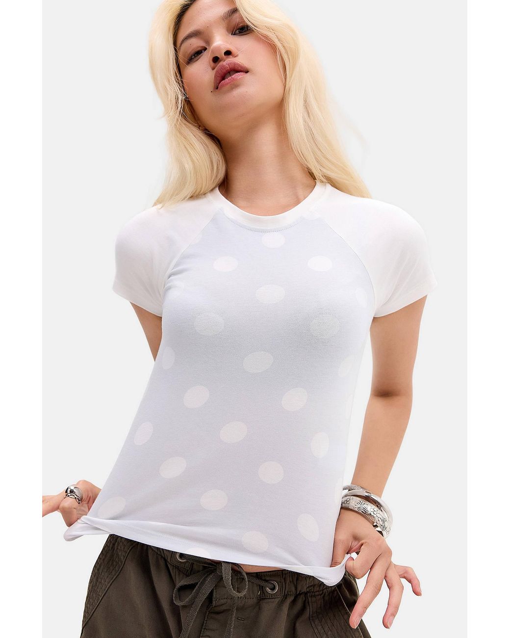 Motel White Polka-dot Agneta Fitted Baby Tee