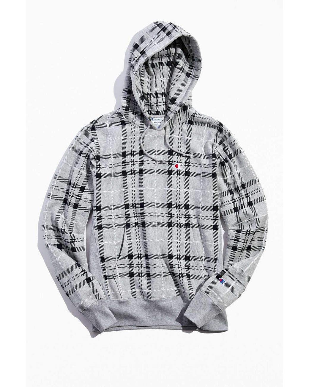 Champion Champion Uo Exclusive Plaid Reverse Weave Hoodie Sweatshirt in  Gray for Men | Lyst