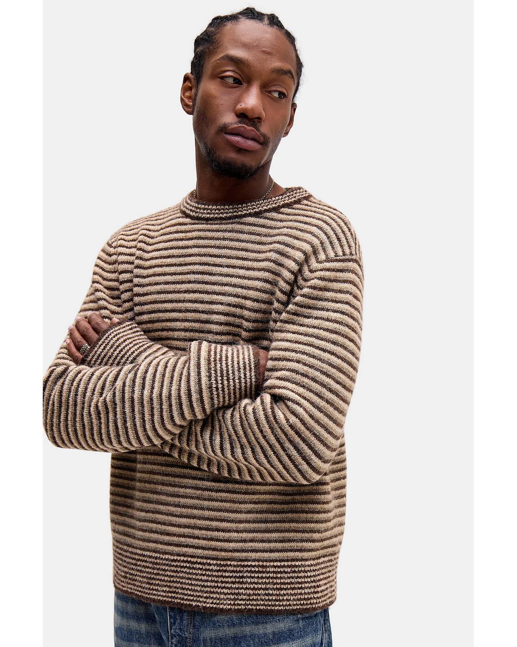 BDG Brown Micro Stripe Knit Jumper for men