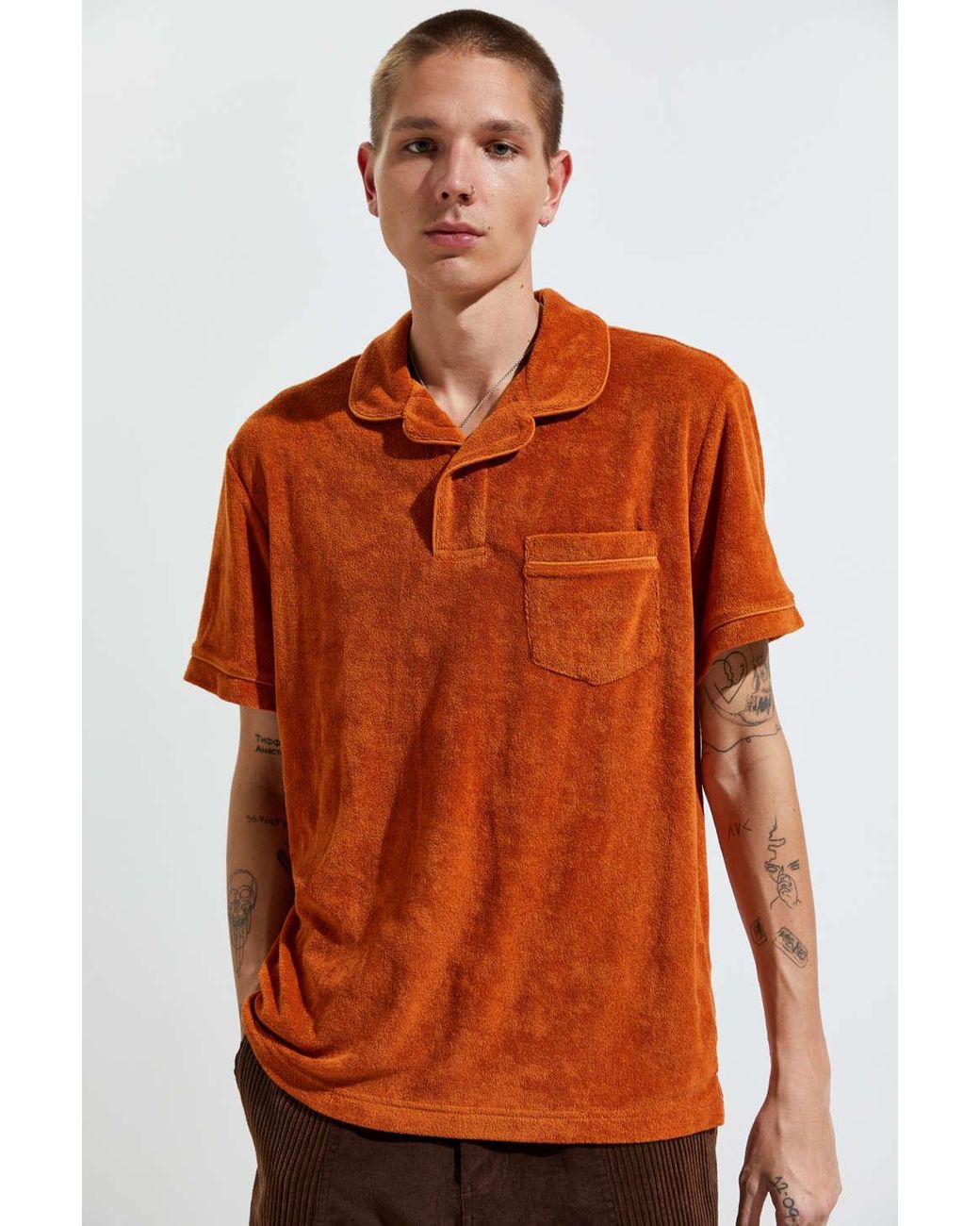 Urban Outfitters Uo Terry Cloth Polo Shirt in Orange for Men | Lyst