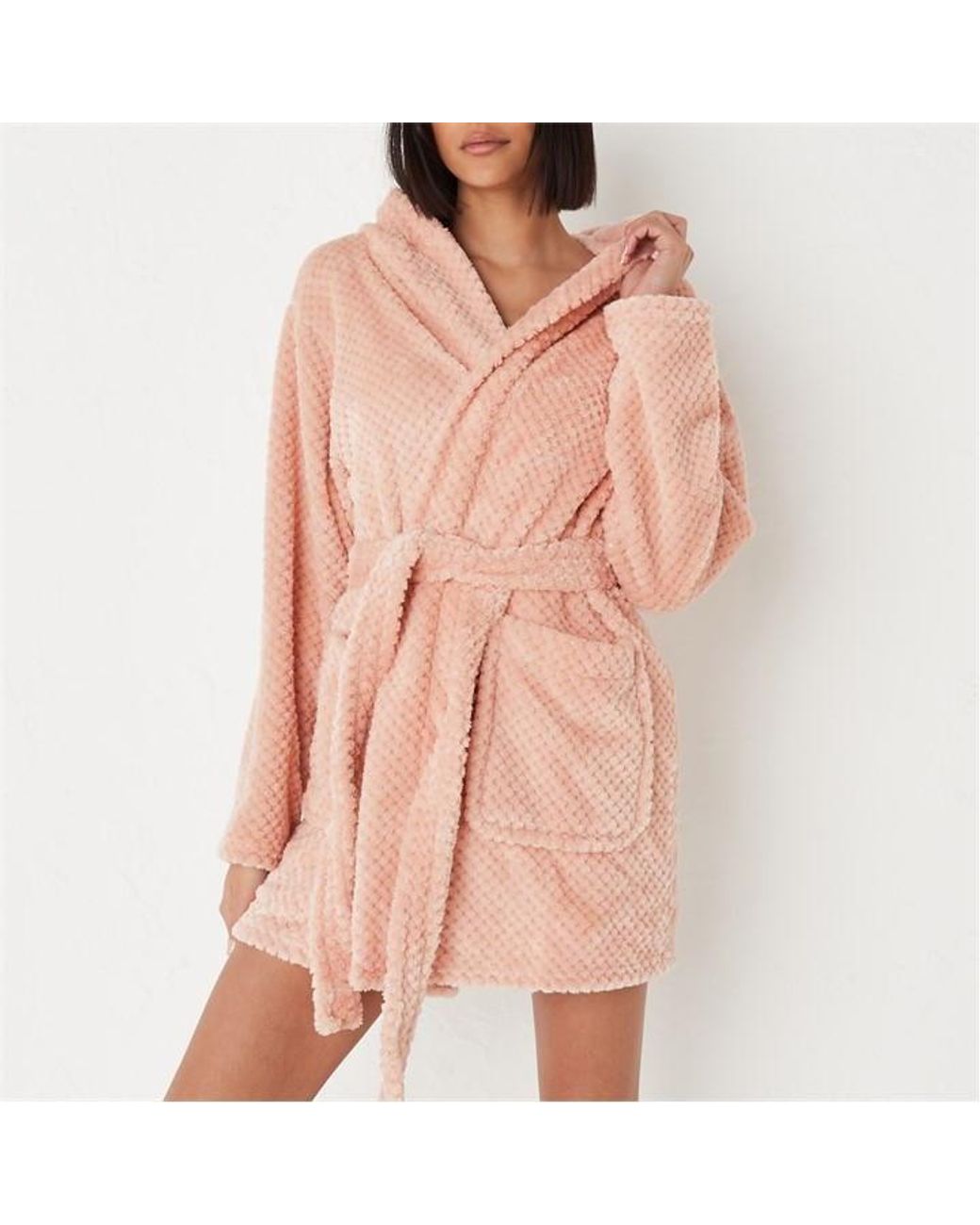 Missguided Fluffy Hooded Dressing Gown With Ears in Pink Lyst UK