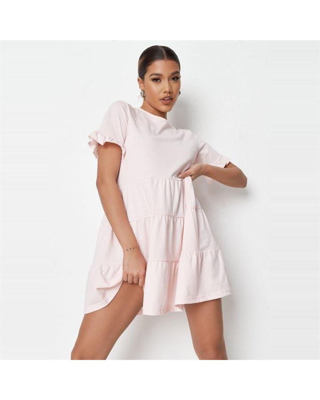 Missguided Frill Sleeve Tiered Smock Dress in White | Lyst UK
