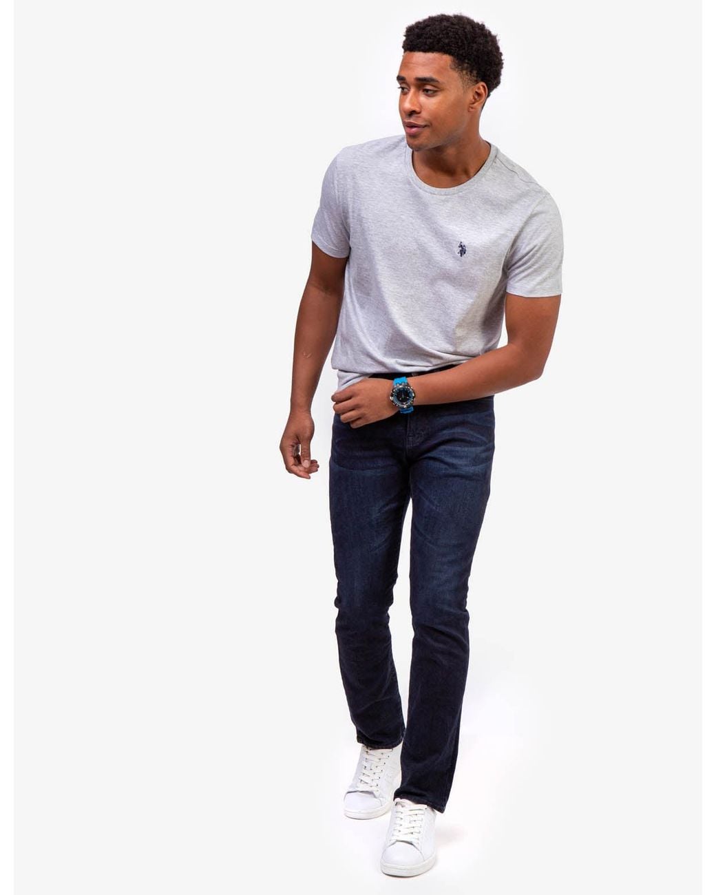 U.S. POLO ASSN. Blue Solid Crew Neck T-Shirt for men