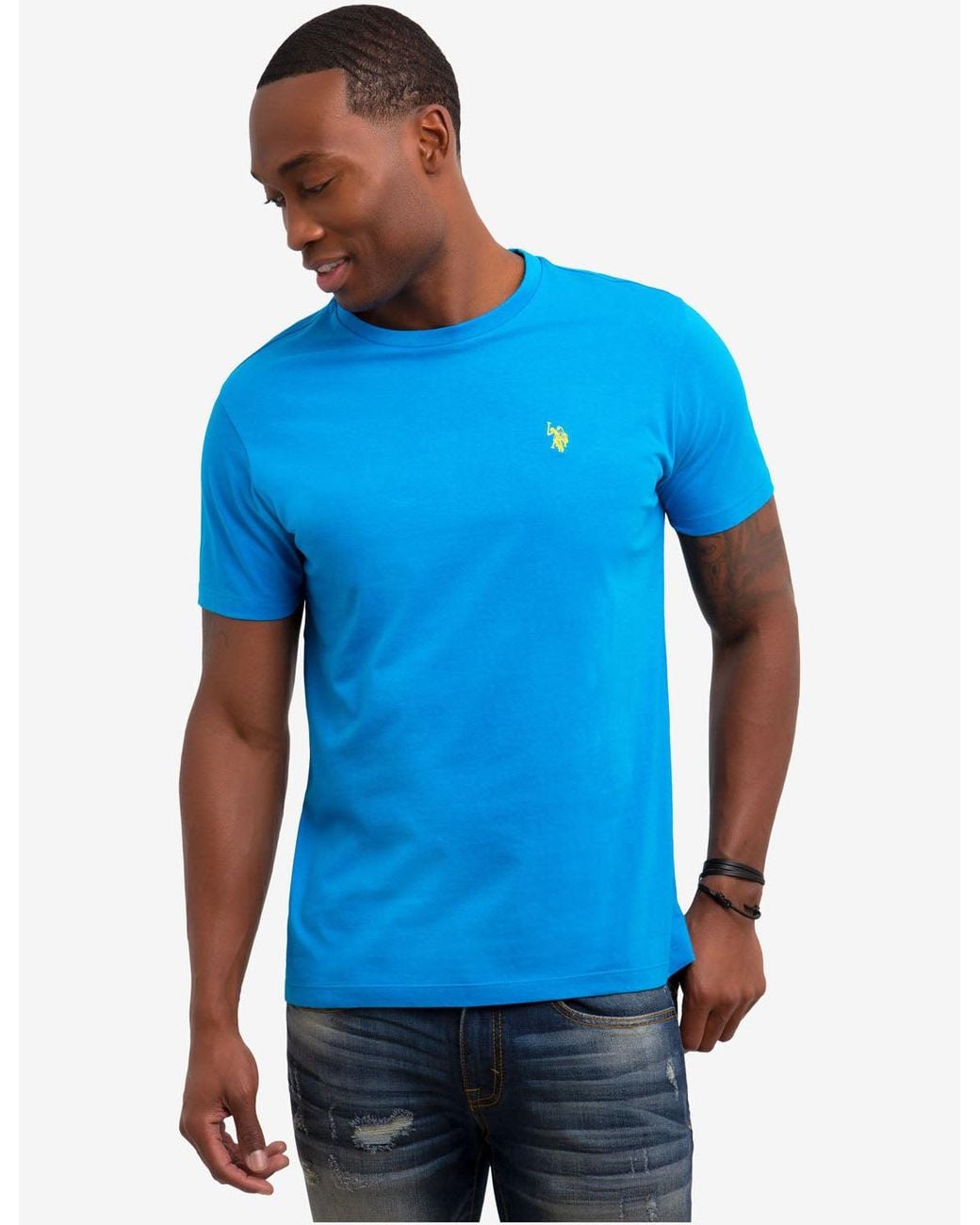 U.S. POLO ASSN. Blue Solid Crew Neck T-Shirt for men
