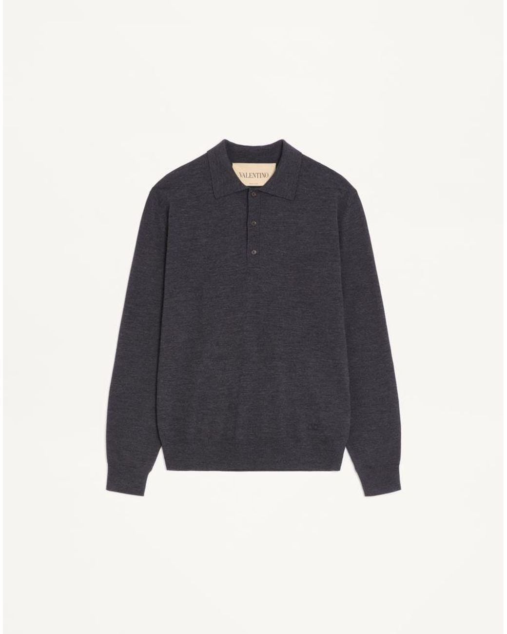 Valentino Blue Wool Polo With Vlogo Embroidery for men