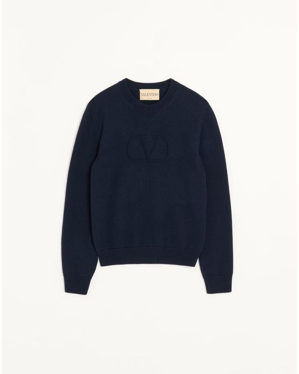 Valentino Blue Wool Jumper With Tone-On-Tone Vlogo Signature Embroidery for men