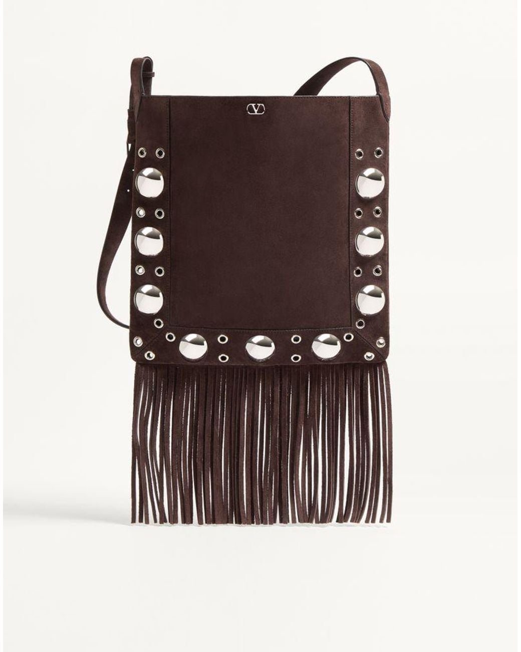 Valentino Garavani Brown Nellcôte Suede Shoulder Bag With Fringes
