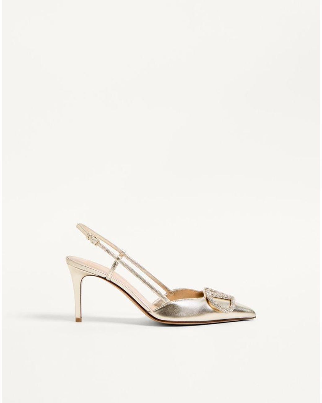 Valentino Garavani Natural Vlogo Glow Laminated Nappa Slingback Pump 80 Mm 3.15 In. 34.5