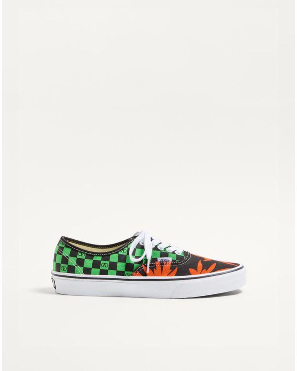 メンズ Valentino Garavani ヴァレンティノ ガラヴァーニ X Vans コラボレーション Vロゴ チェッカーボードプリント&トロピカルリーヴスプリント ファブリック ロートップ スニーカー Green