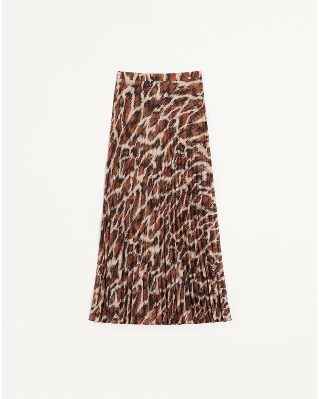 Valentino Natural Crepe De Chine Midi Skirt With Animalier Print 36