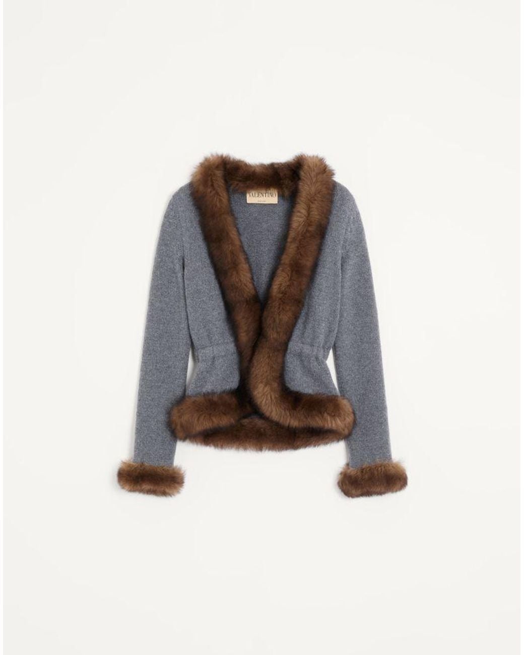 Valentino White Cashmere Jacket With Shearling Trim