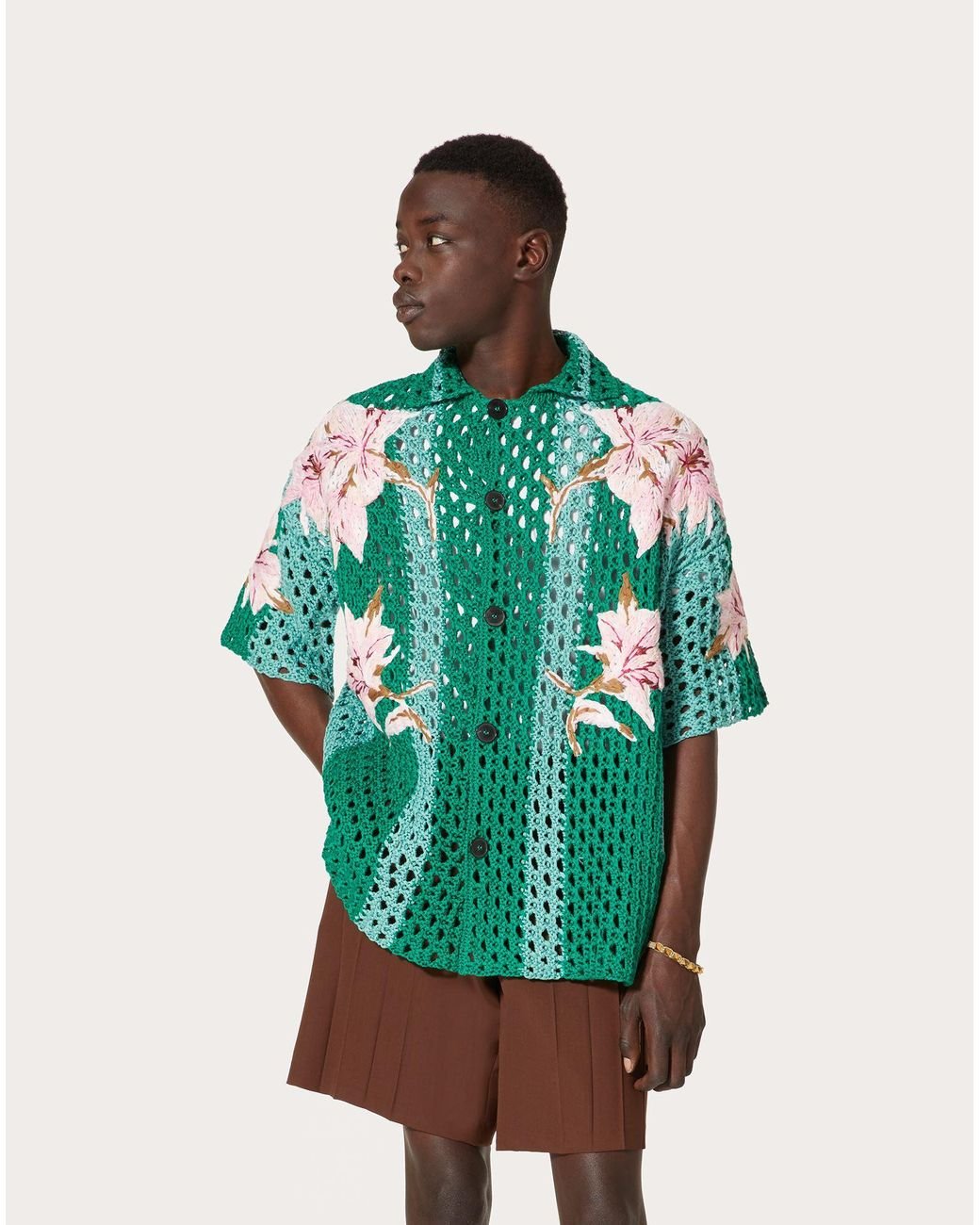 Valentino Valentino Bowling Shirt In Crochet Knit in Green for Men