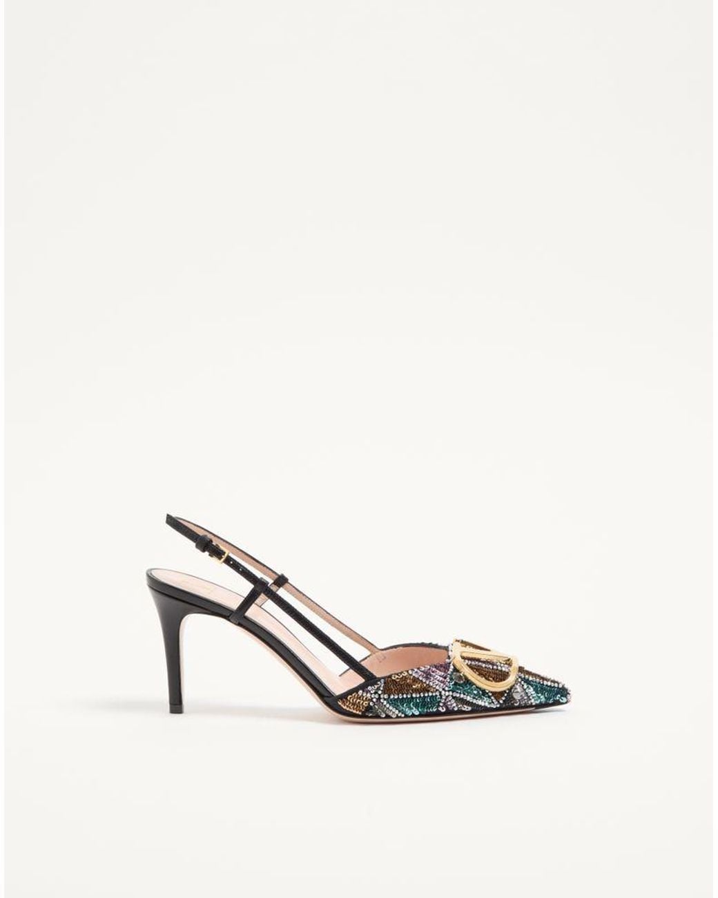 Valentino Garavani White Vlogo Signature Slingback Pumps With Embroidery 80Mm
