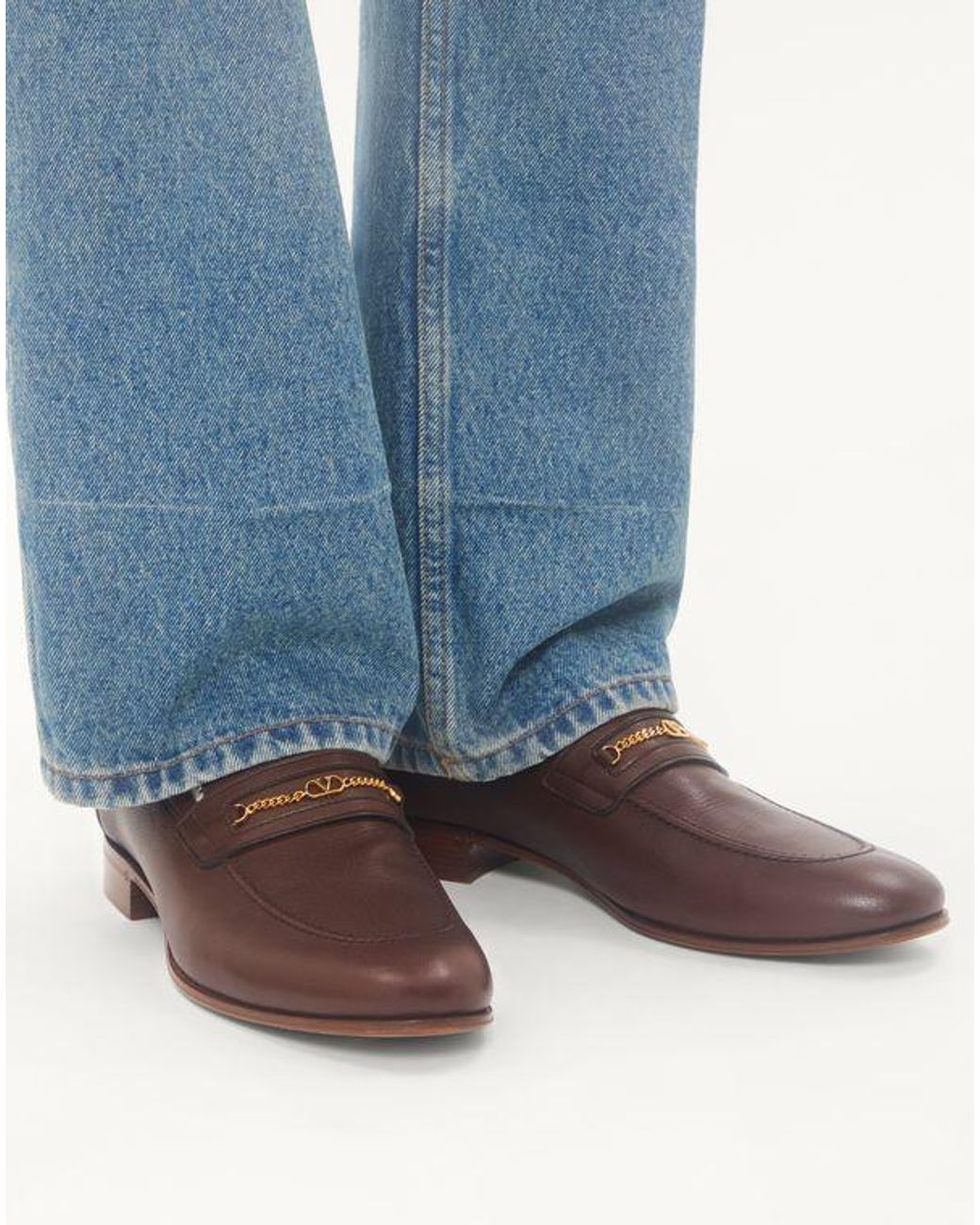 メンズ Valentino Garavani Vロゴ シグネチャー キッドスキン ローファー Brown