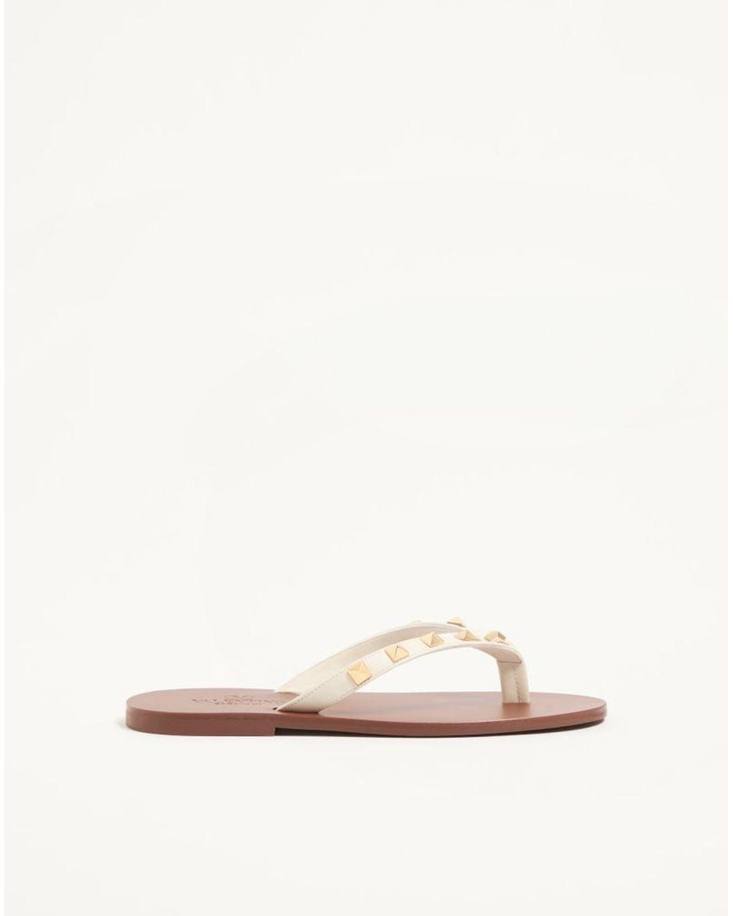 Valentino Garavani Natural Rockstud Calfskin Flip-Flops 05Mm 35.5