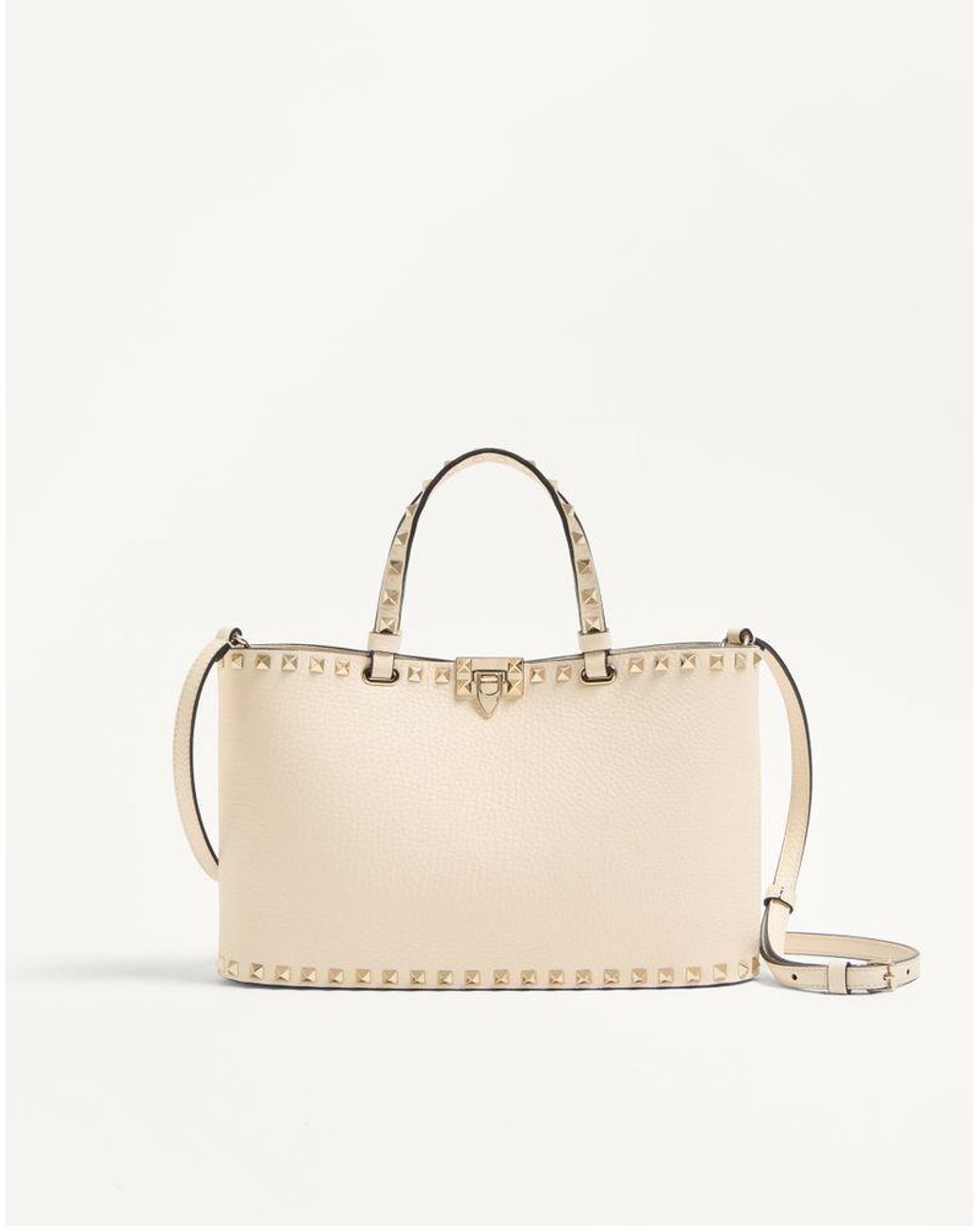 Valentino Garavani Natural Rockstud Small Shopping Bag
