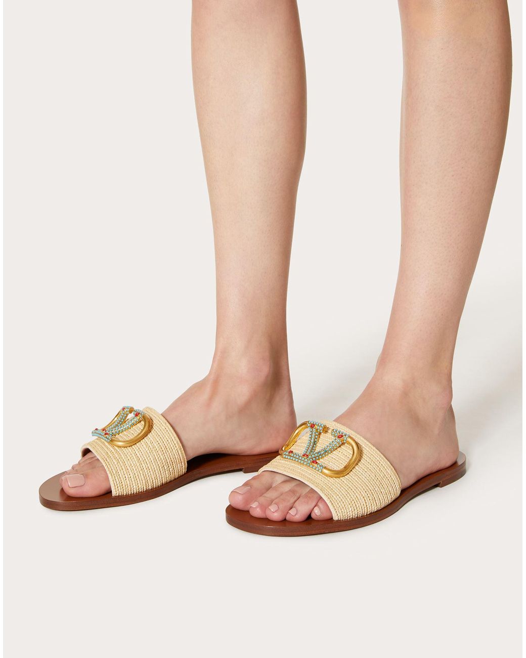 Valentino raffia slide sale