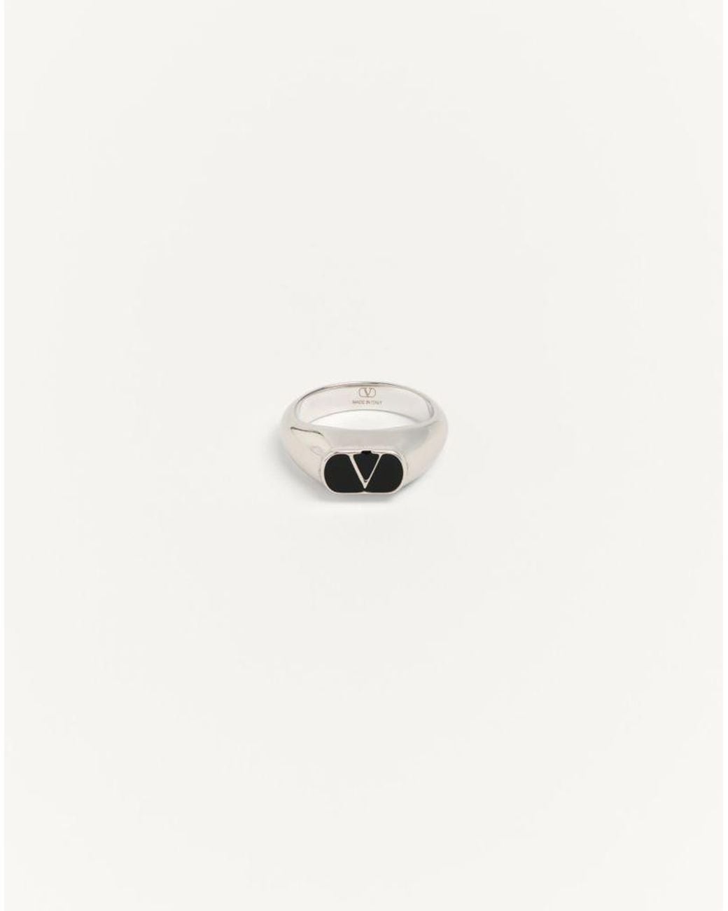 Valentino Garavani White Vlogo Signature Metal And Enamel Chevalier Ring for men
