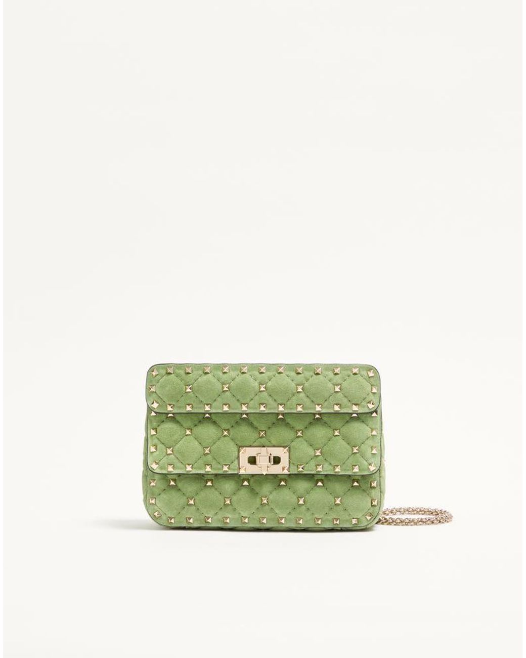 Valentino Garavani Green Rockstud Spike Small Suede Bag