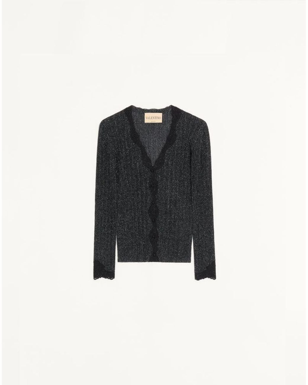 Valentino Black Lurex Knitted Cardigan With Lace