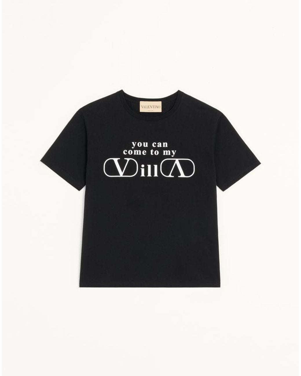 Valentino Black Cotton Jersey T-Shirt With You Can Come To My Villa Print for men