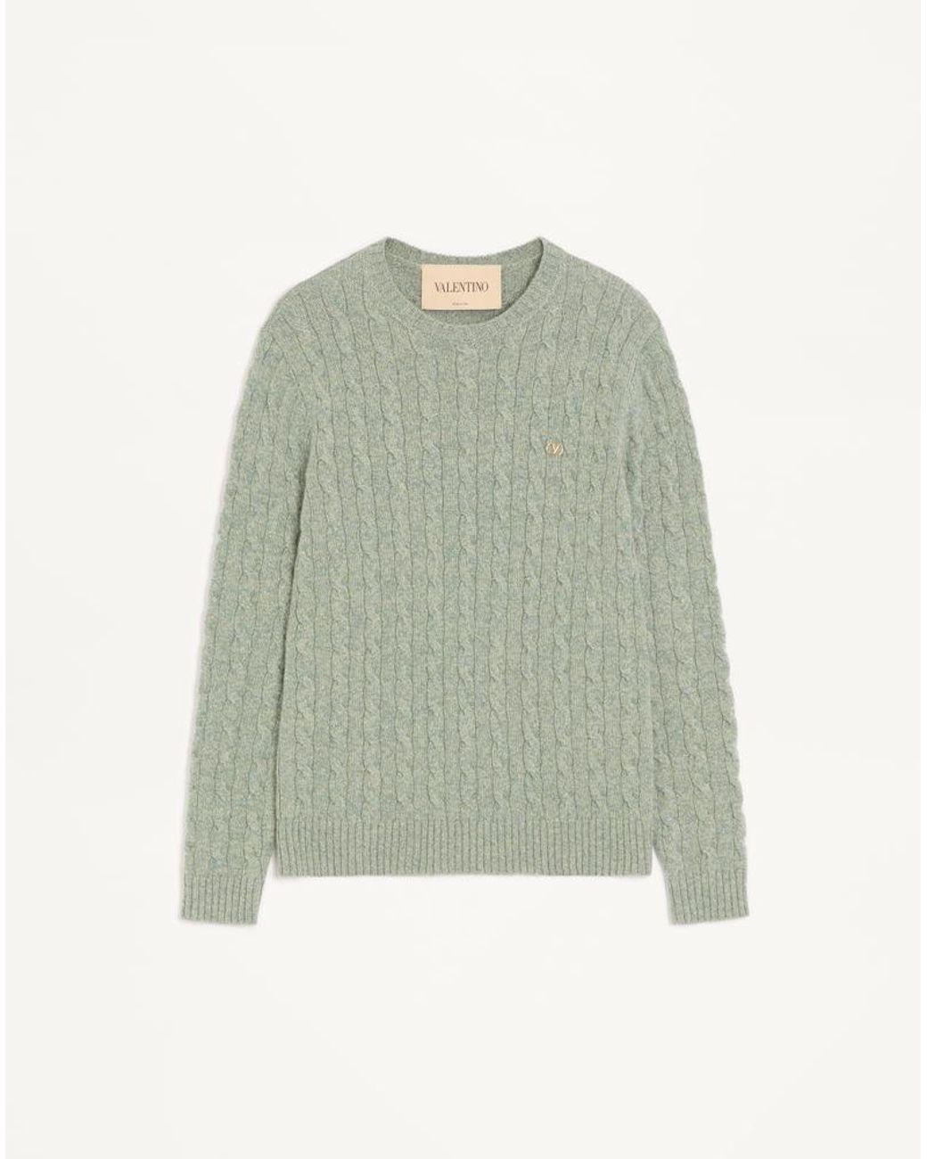 Valentino Green Cable-Knit Wool Jumper With Vlogo for men