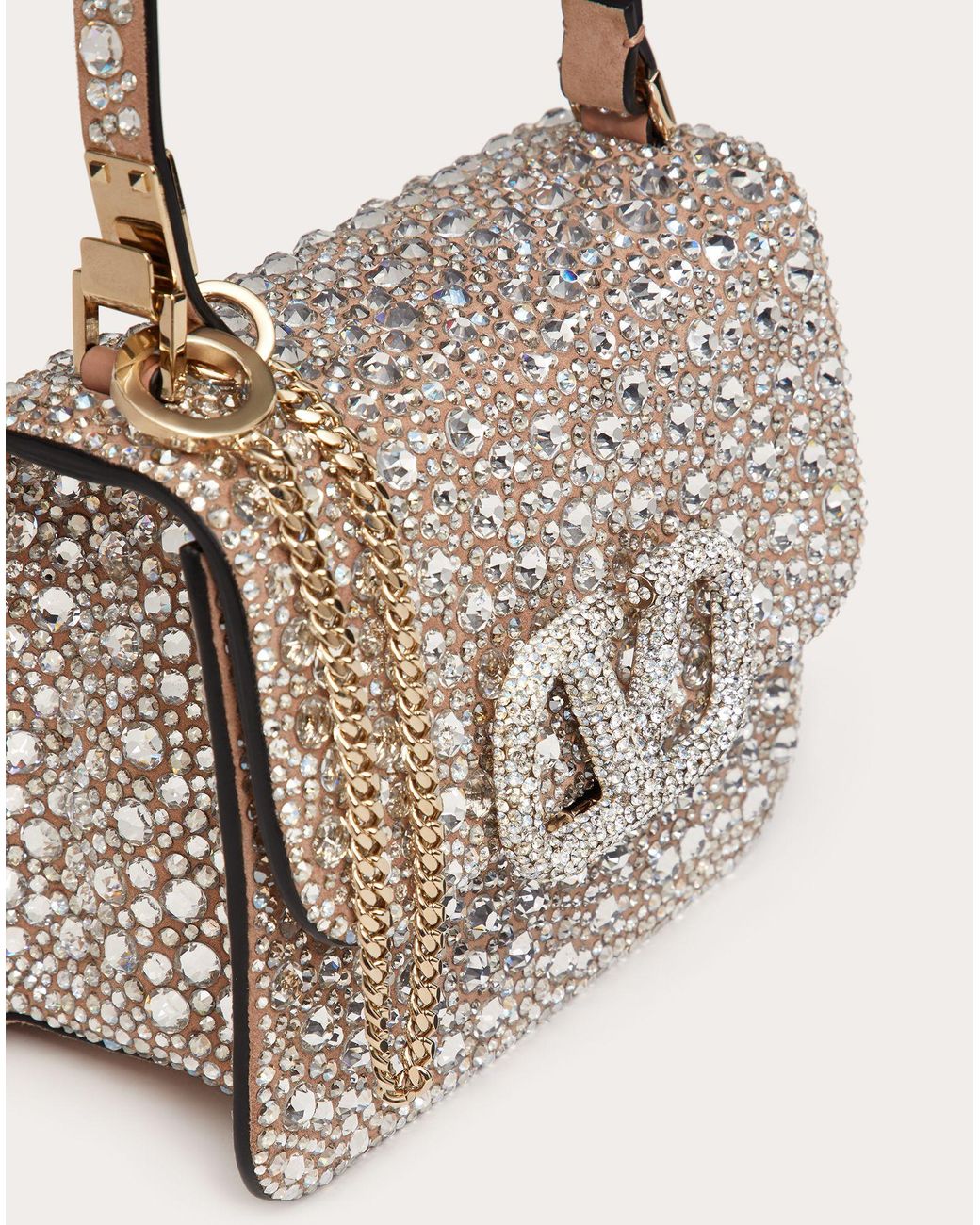 Valentino Vsling Shiny Calfskin Shoulder Bag With Crystal Embellishments Lyst