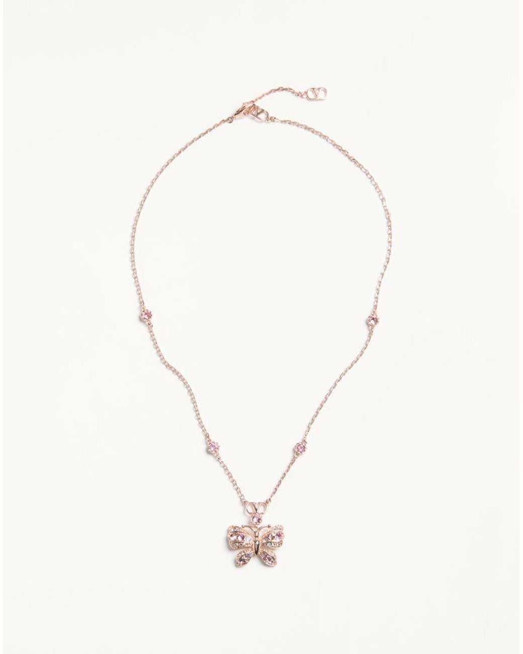 Valentino Garavani Natural Flutterby Metal And Swarovski Crystals Necklace