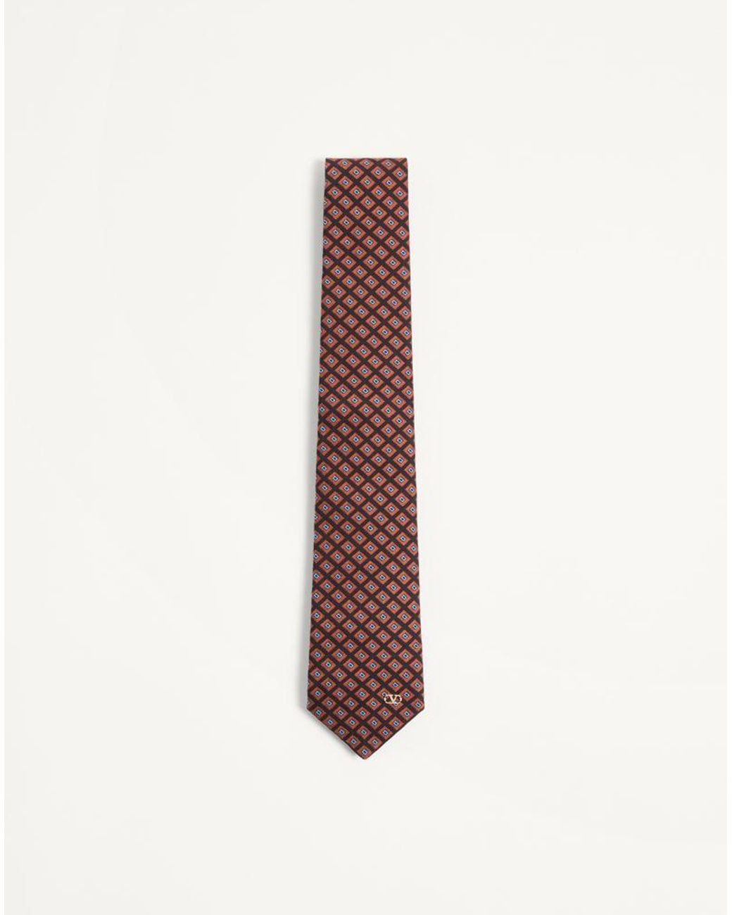 Valentino Garavani White Valentie Cotton Jacquard Tie With Chamber Pattern And Vlogo Signature Detail for men