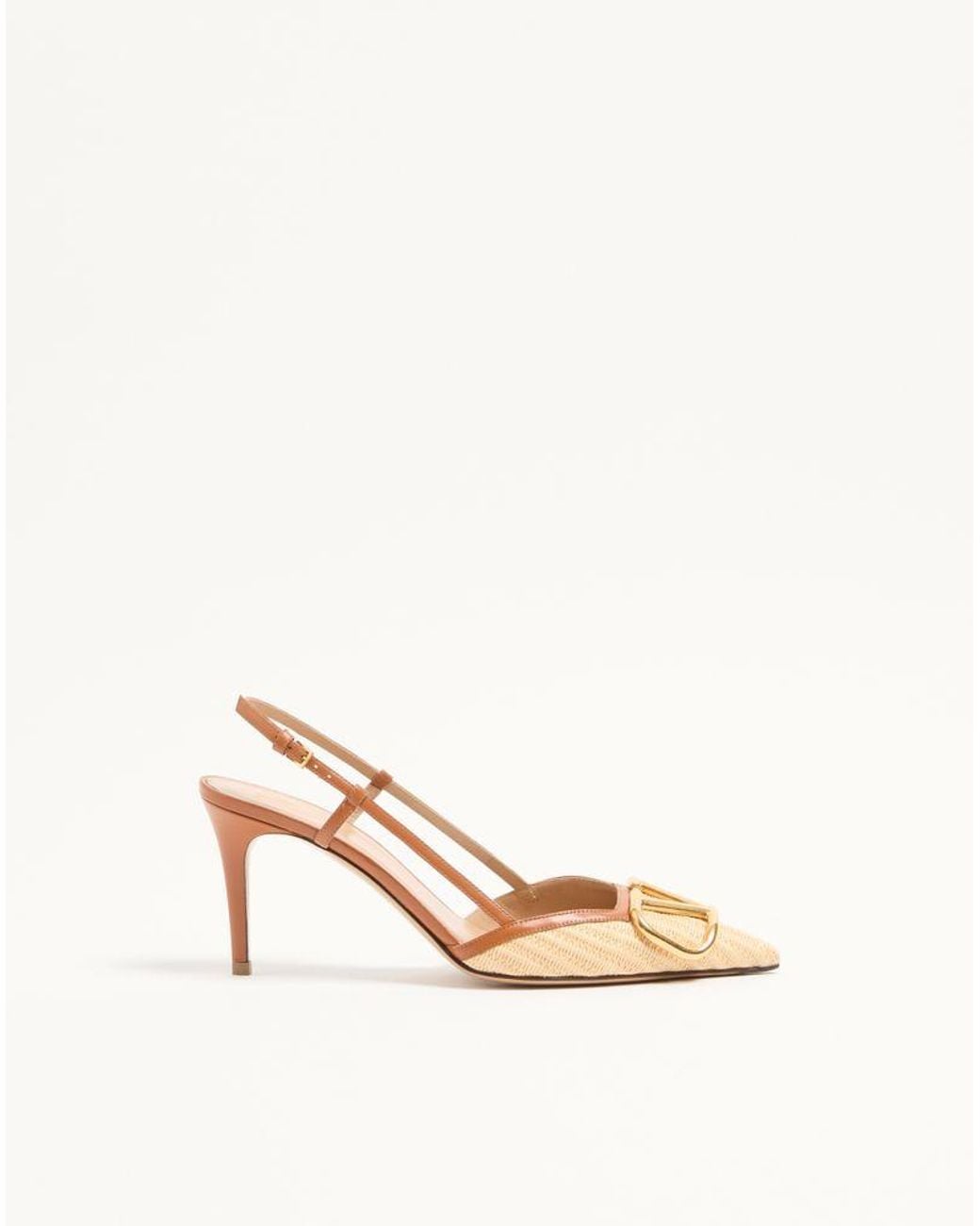 Valentino Garavani Natural Vlogo Signature Raffia Slingback Pumps 80Mm 35.5