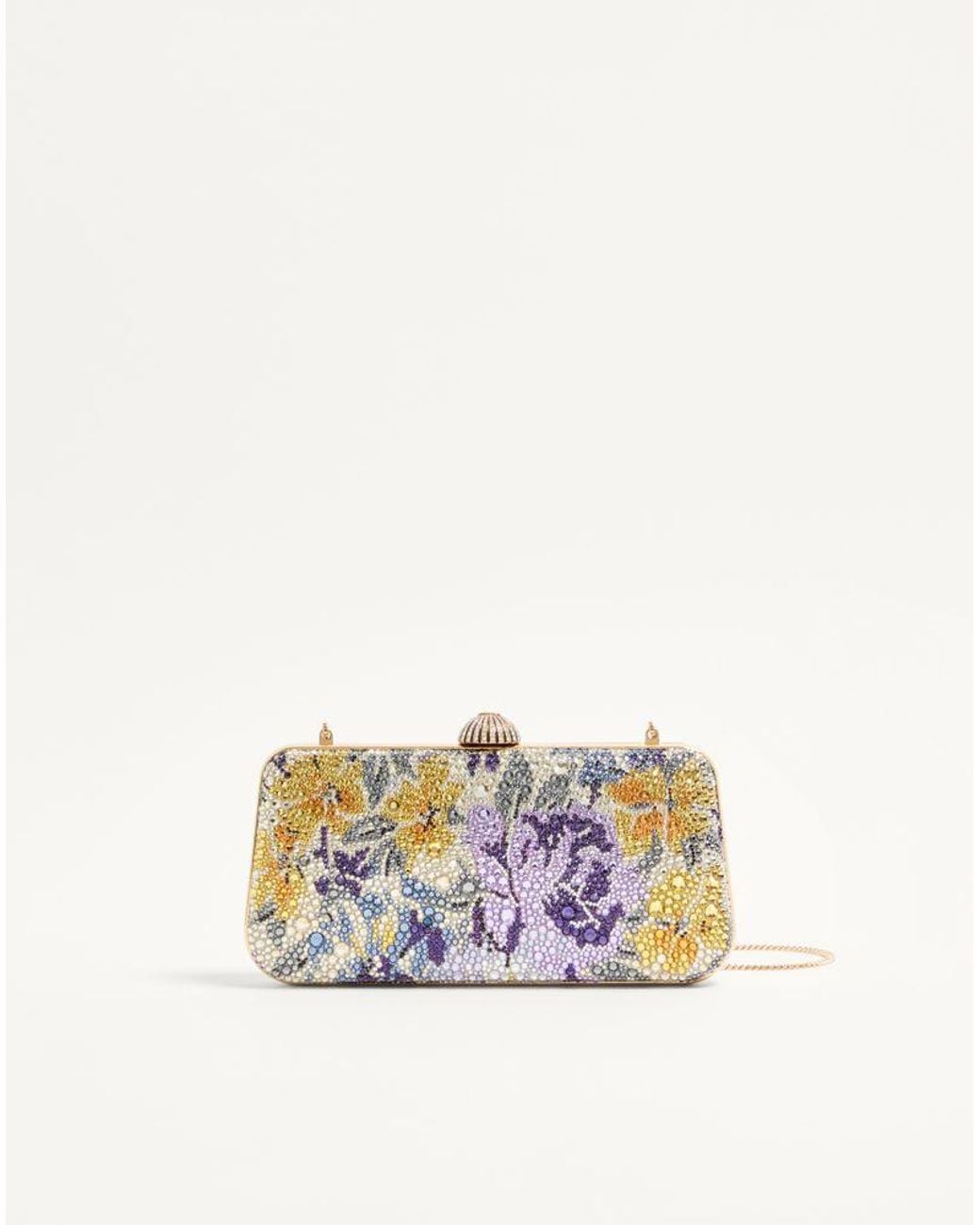 Valentino Garavani White Carry Secrets Minaudiere With Flowerism Rhinestone Motif