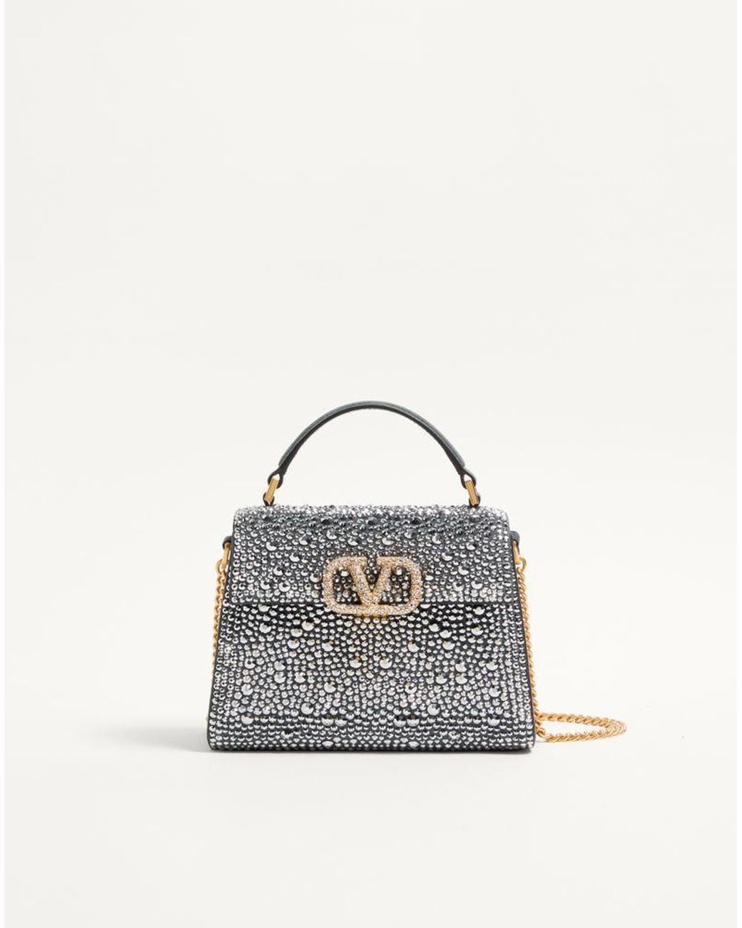 Valentino Garavani White Mini Vsling Handbag With Rhinestones And Jewel Logo