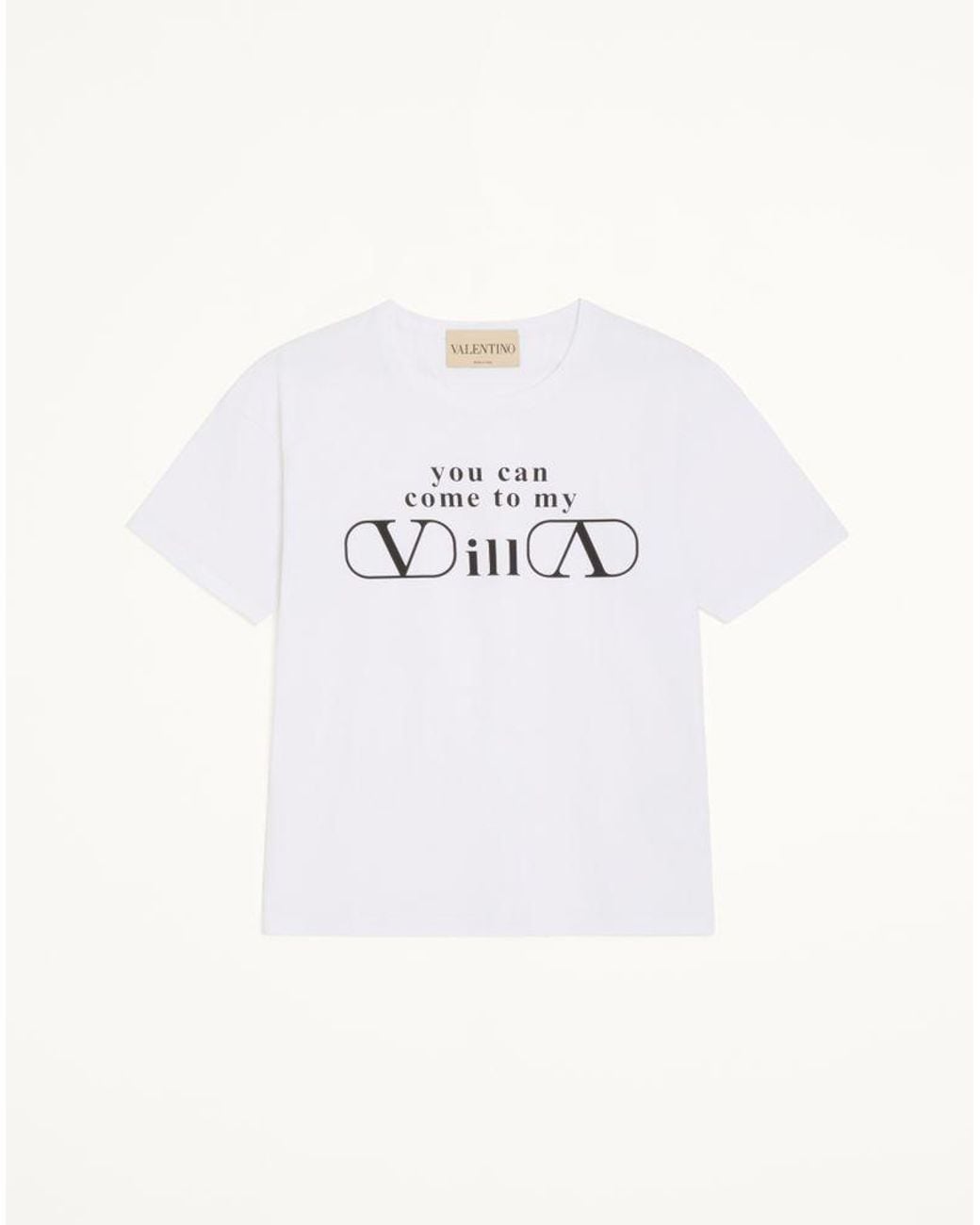 Valentino White Cotton Jersey T-Shirt With You Can Come To My Villa Print for men