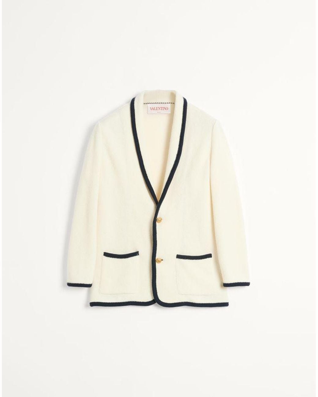 Valentino Natural Single-Breasted Wool And Cotton Jacket With Torchon Piping for men