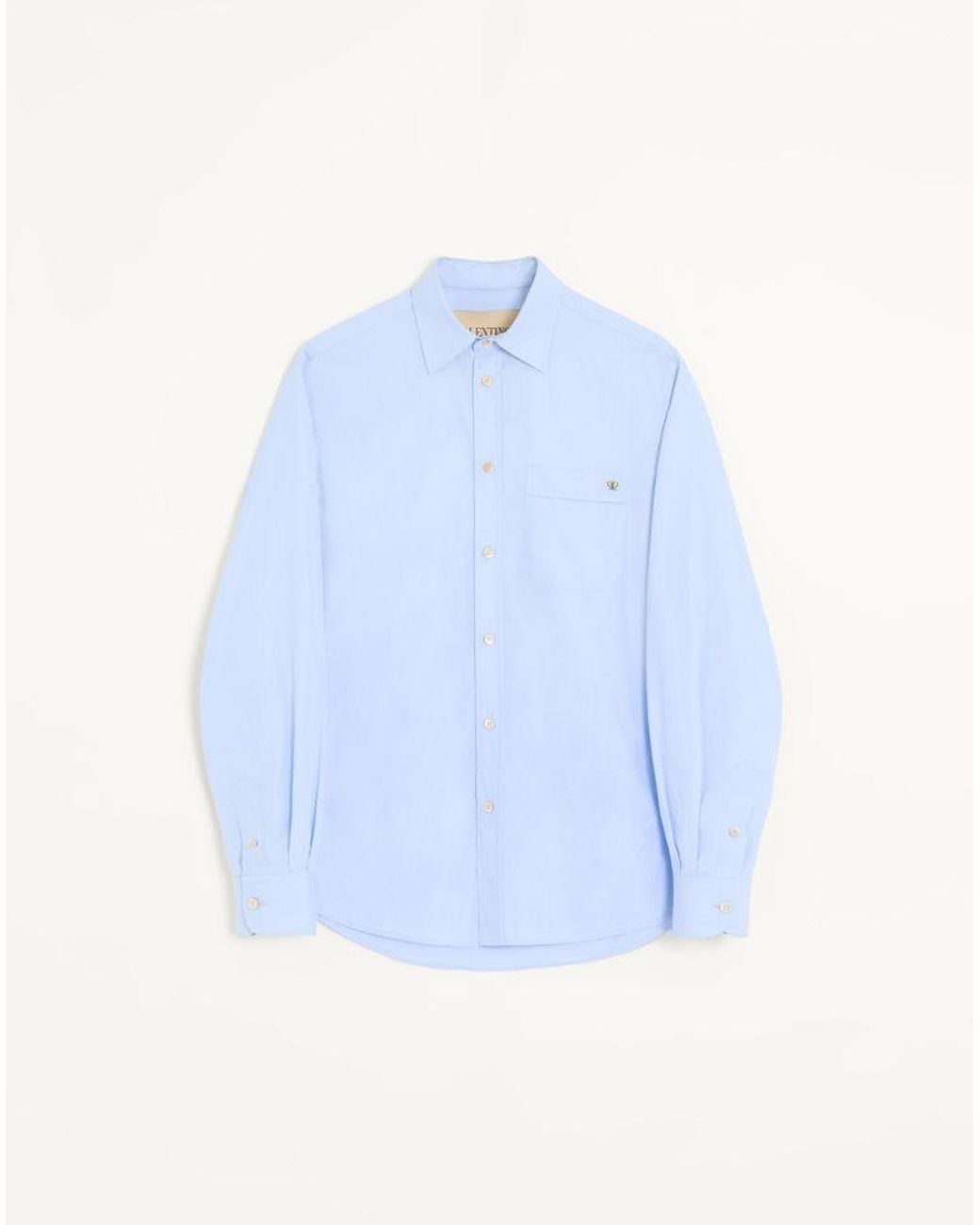 Valentino Blue Fil À Fil Cotton Shirt With Butterfly Embroidery for men