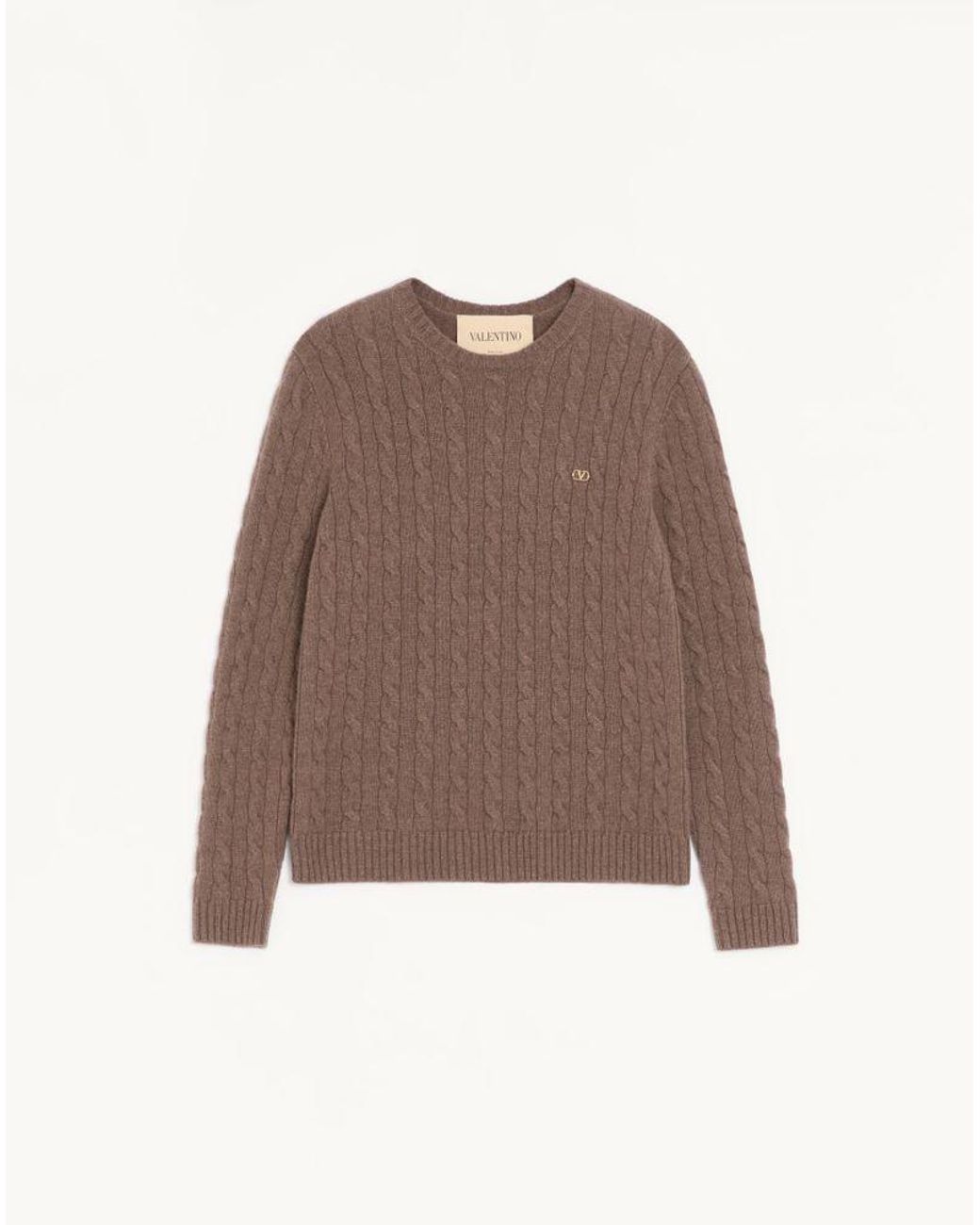 Valentino Brown Cashmere Cable-Knit Pullover With Vlogo for men
