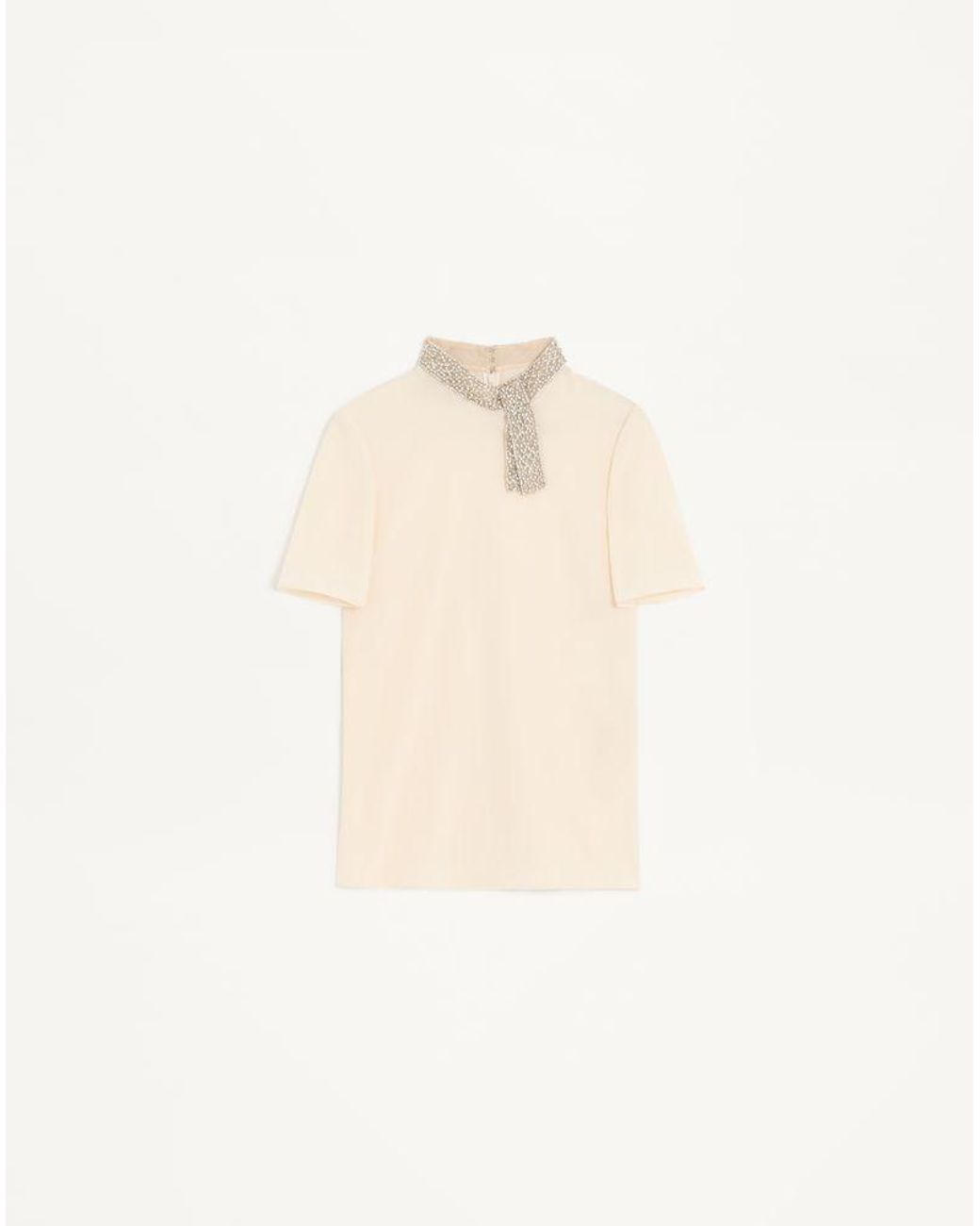 Valentino Natural Embroidered Crepe De Chine Top 36