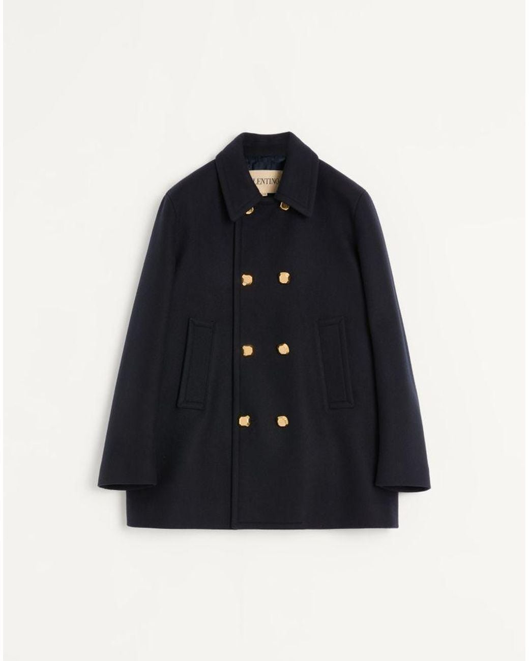 Valentino Blue Double-Breasted Wool Felt Coat 44 for men