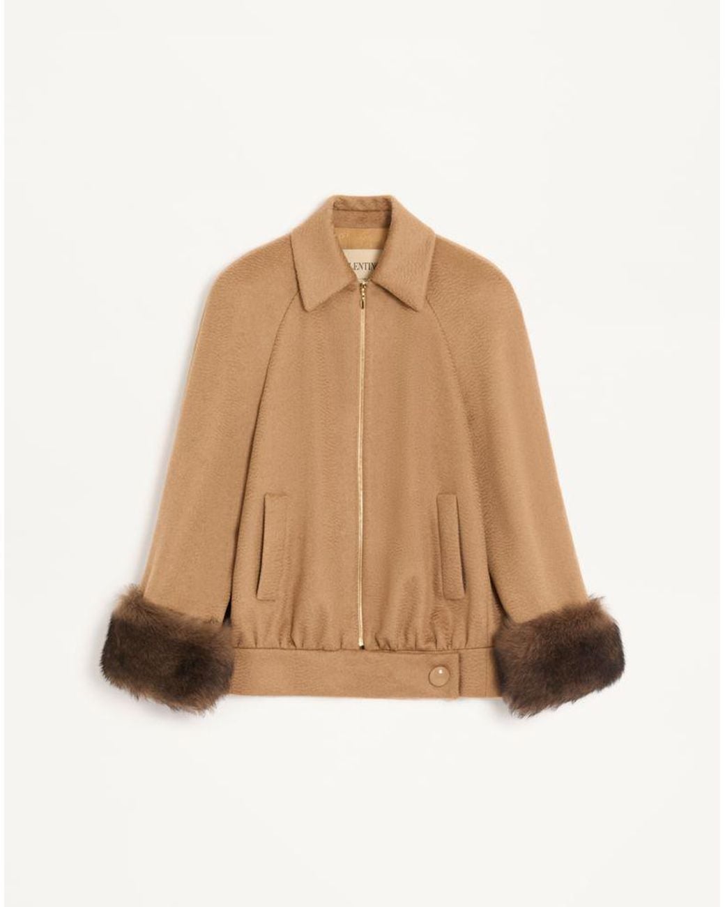 Valentino Natural Baby Camel Drap Peacoat With Shearling