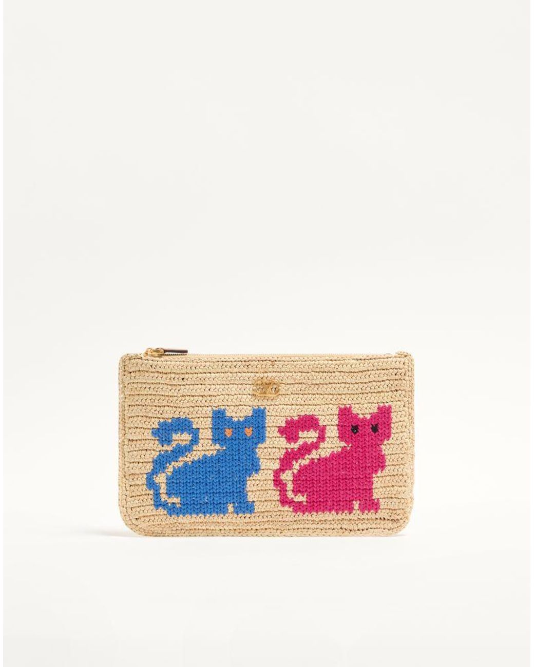 Valentino Garavani White Raffiachat Raffia Clutch With Embroidery