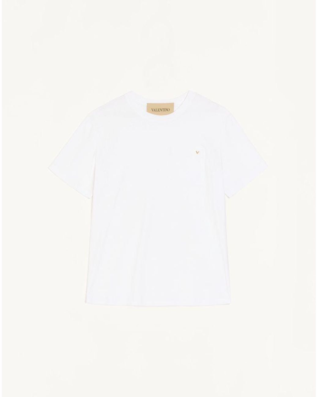 Valentino White Cotton T-Shirt With Vgold for men