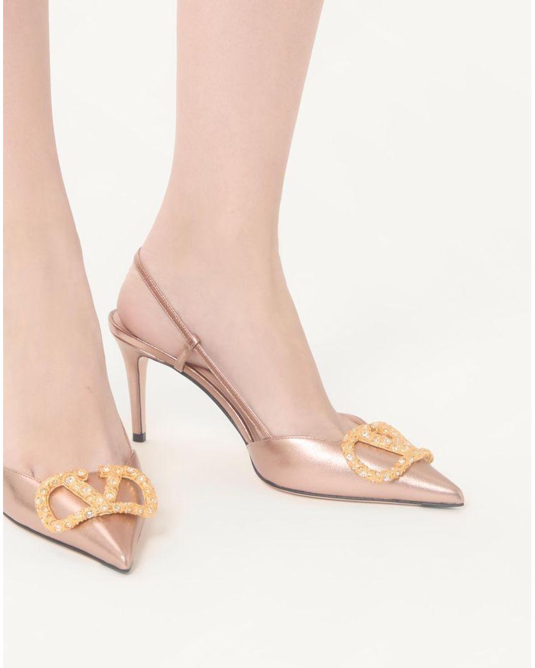 Escarpins À Bride Arrière Vlogo Signature En Cuir Nappa Lamé, Talon 80 Mm Femme Valentino Garavani en coloris Natural