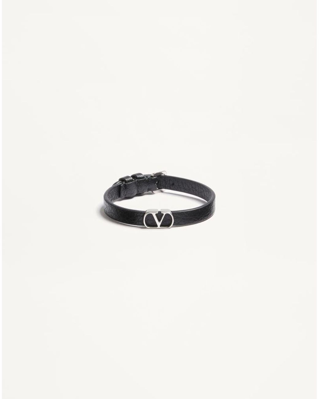 Valentino Garavani White Vlogo Signature Grainy Calfskin Bracelet for men
