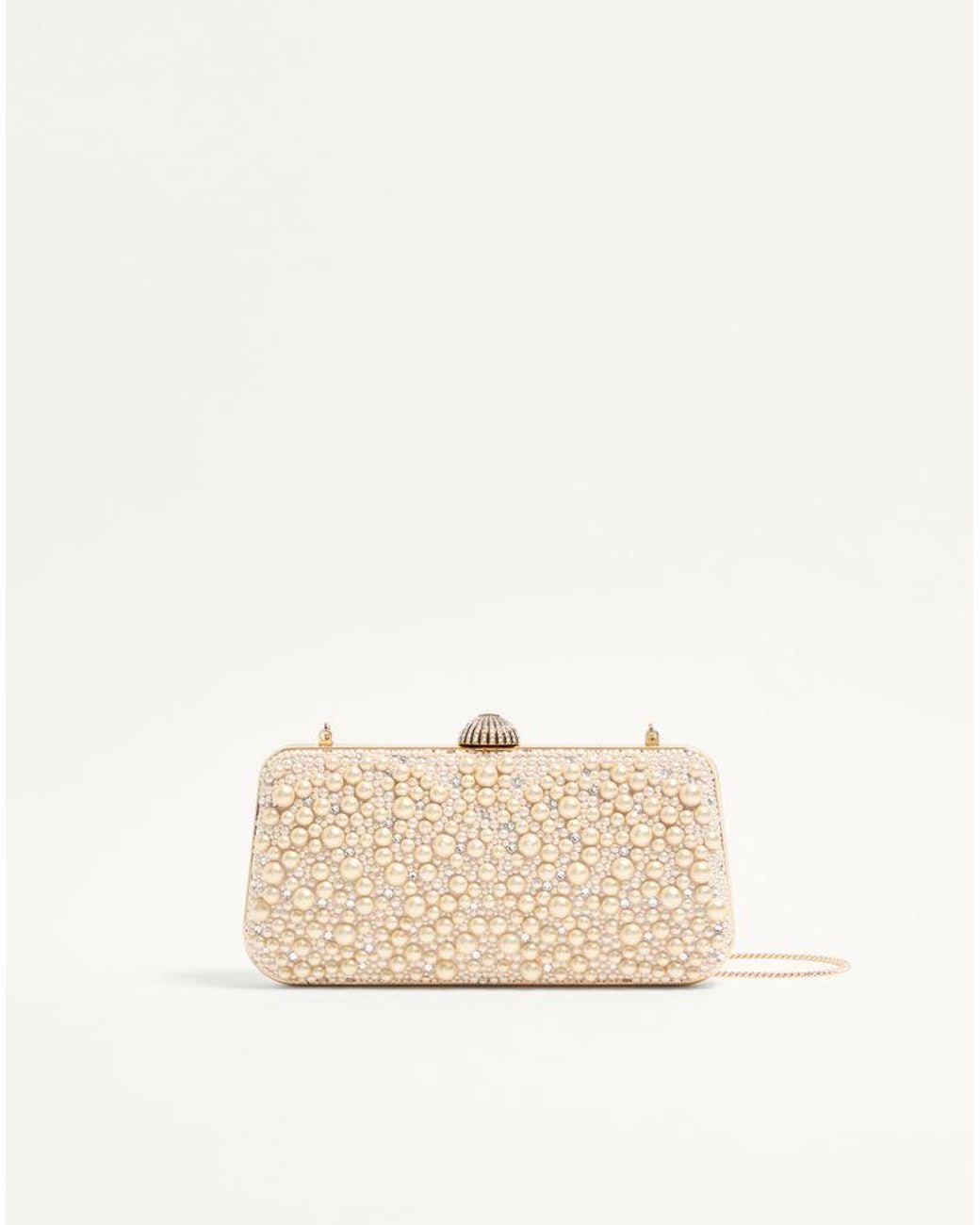 Valentino Garavani Natural Carry Secrets Minaudiere With Pearls And Rhinestones