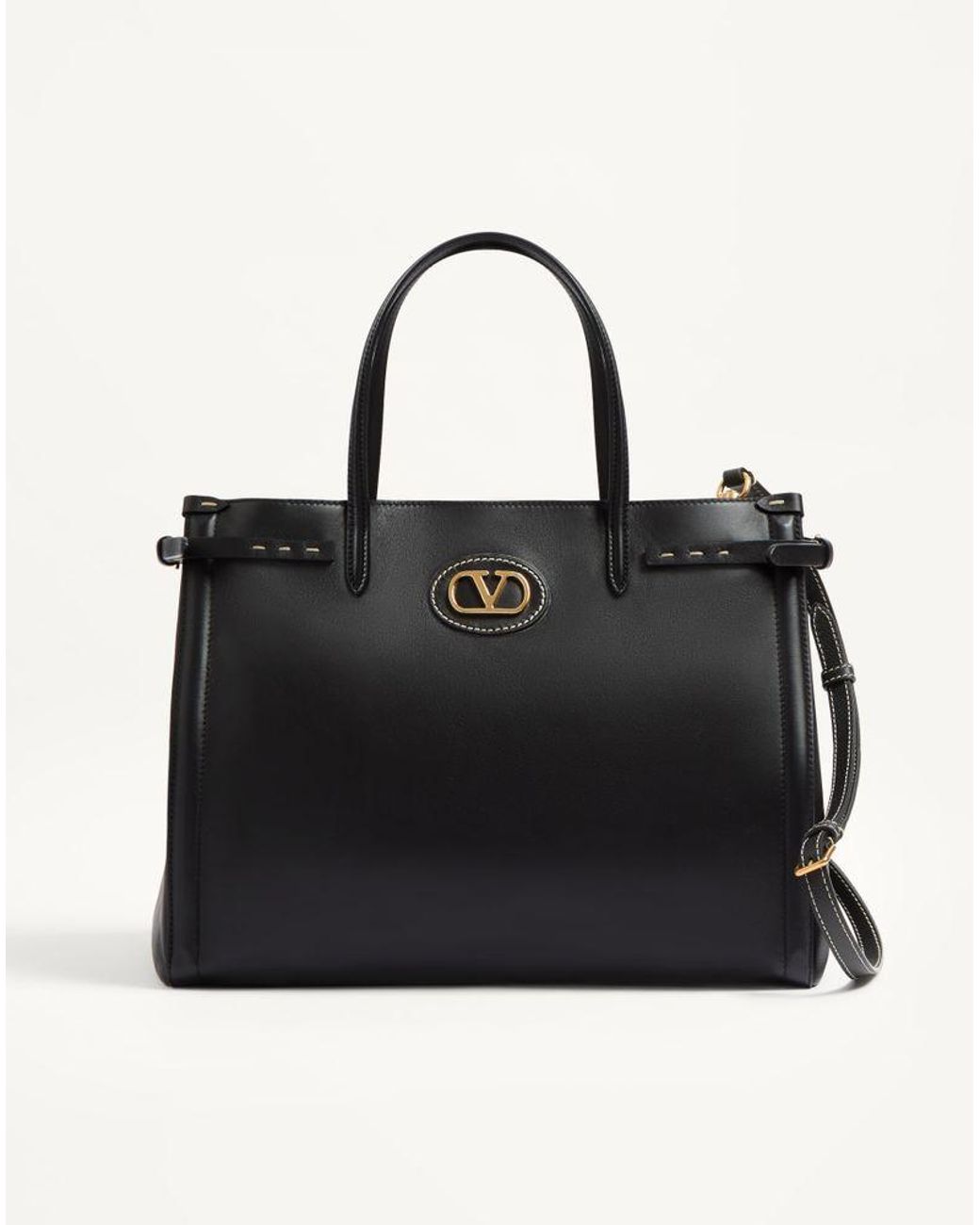 Valentino Garavani Black Antibes Medium Calfskin Shopping Bag