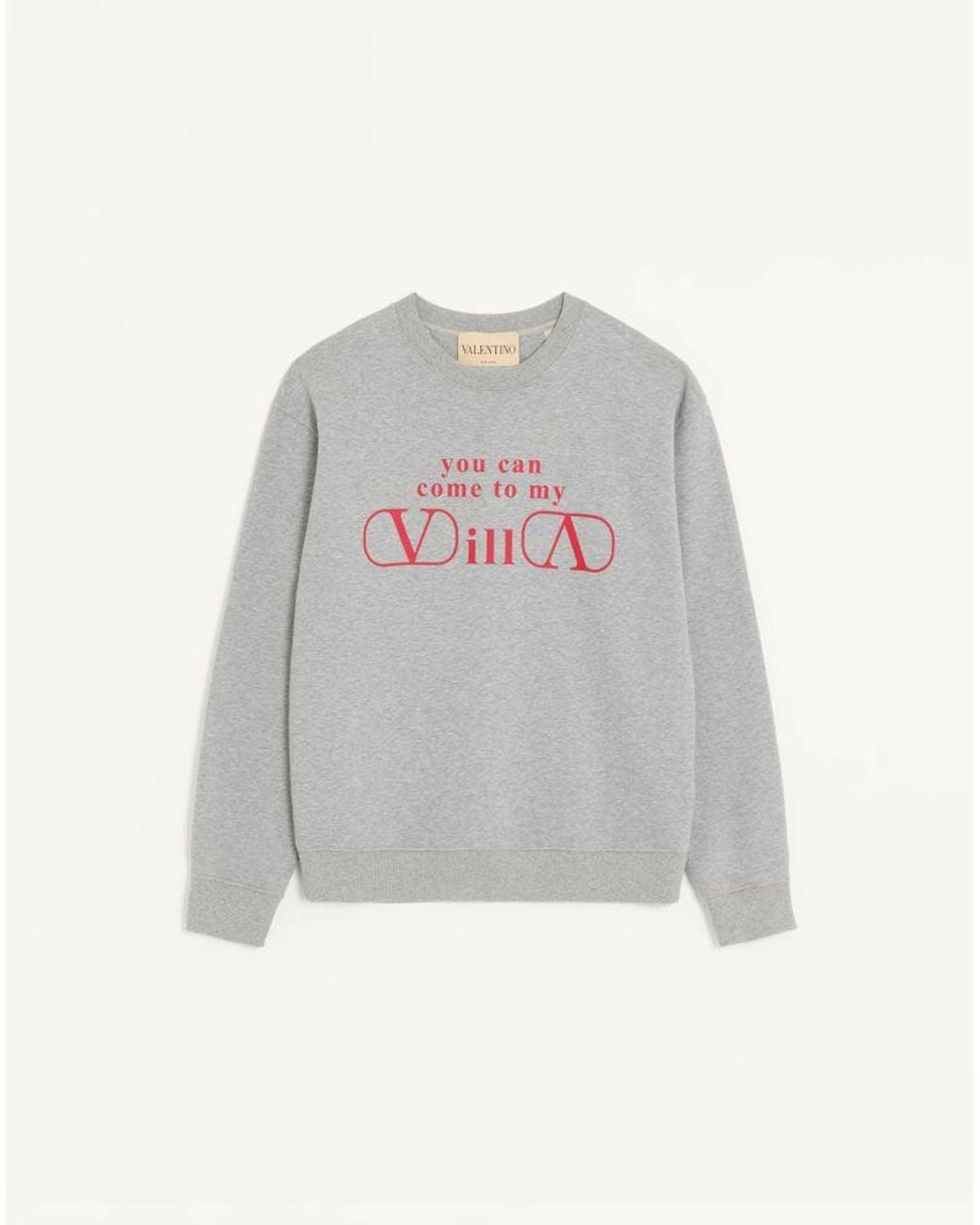 Valentino Gray Cotton Jersey Sweatshirt With You Can Come To My Villa Print for men