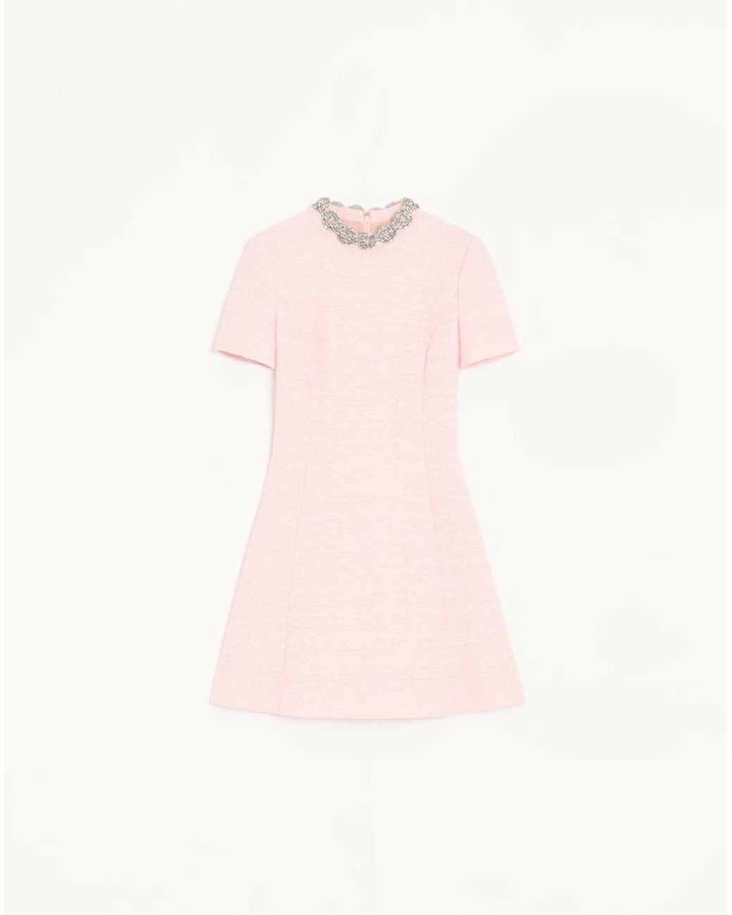 Valentino Pink Embroidered Crinkle Cotton Tweed Short Dress 38