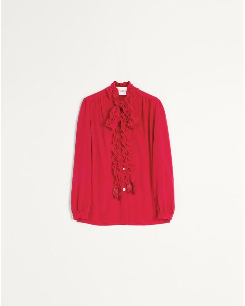 Valentino Red Crepe De Chine Shirt 36